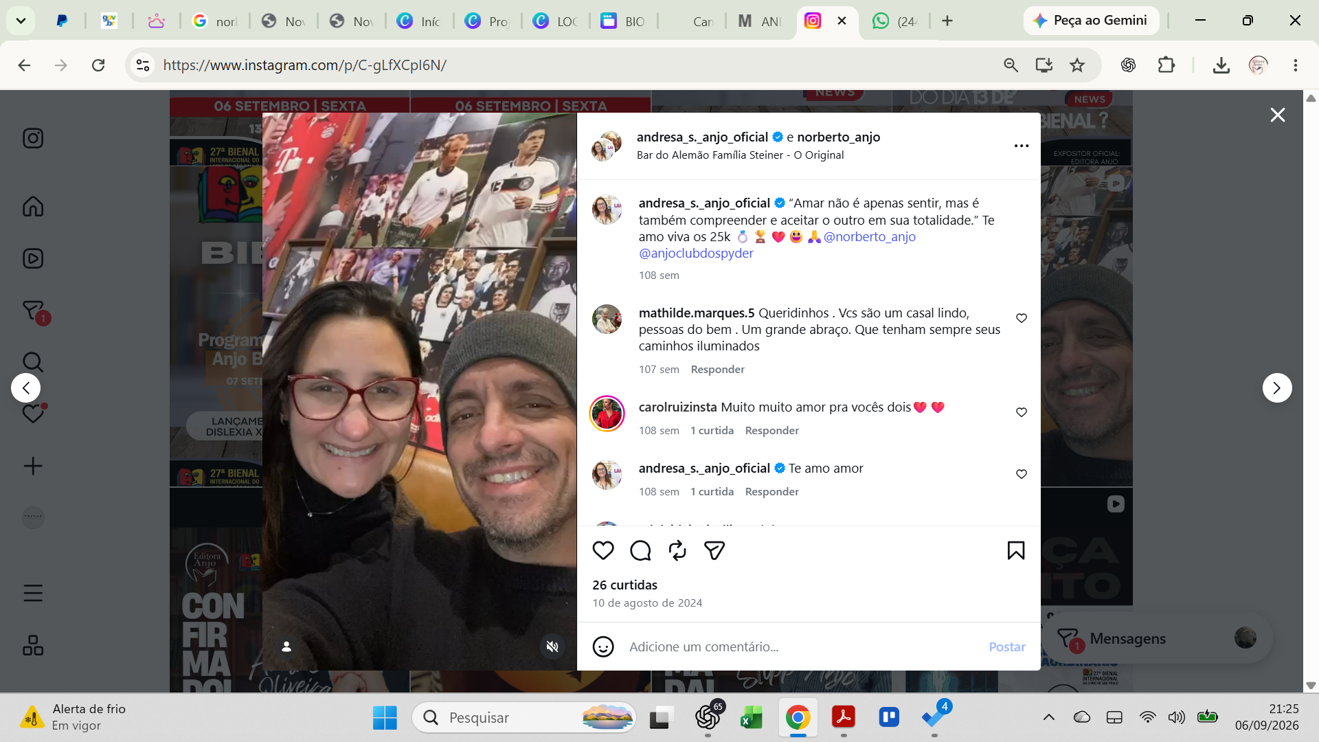 Norberto Anjo Jr. acompanhado, sorrindo na foto enviada